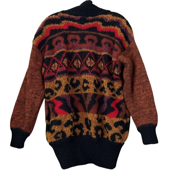 Cervelle Wool Southwest Leopard Striped Buttoned Oversized Cardigan Tan Size S - Picture 2 of 8